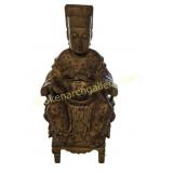 Hand-Carved Wooden Seated Figure Statue