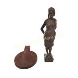 Wooden Figure and Bronze Hand Mirror