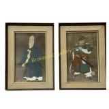 Pair Chinese Paintings on Linen