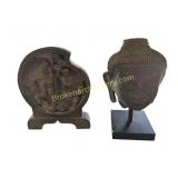 Wooden Carving and Buddha Head Sculpture