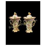 Pair Lidded Porcelain Mantle Urns