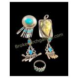 Sterling and stone Pendants, Earrings, Ring