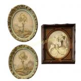 Courting Lovers Print, Pair Framed Needlepoints