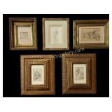 5 Framed Antique Drawings