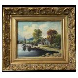 Lakeside Landscape with Cottage and Boats