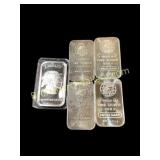 Five 1 Troy Ounce Silver Bars