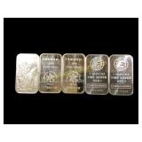 Five 1 Troy Ounce Silver Bars