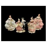 Four Dresden Lace Figurines