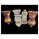 Two  Pair Glass Luster Shades, Plus Single