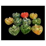 Ten Blown Glass Heart Ornaments
