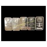 Five 1 Troy Ounce Silver Bars