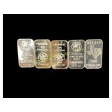 Five 1 Ounce Silver Bars