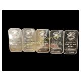 Five - 1 Troy Ounce Silver Bars