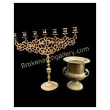 Brass Candelabra and Plated Wine Cooler