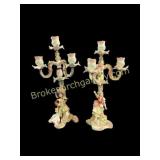 Pair German Bisque Figural Candlesticks
