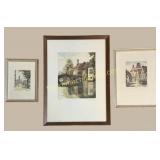 3 Framed Continental Etchings