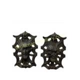 Pair Green Man Carved Wall Plaques