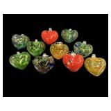 Ten Blown Glass Heart Ornaments