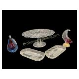Glass Cake Stand, Murano Paperweights