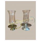 2 Hurricane Table Lamps  Brass & Pewter Finish