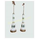 Pair of Bohemian Cut-to-Green Overlay Glass Lamps