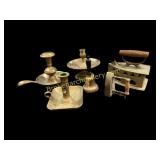 Brass Candlesticks, Bell, Iron