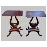 Pair Lyre Base Side Tables