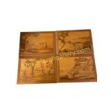 Four Vintage Marquetry Wood Inlay Plaques