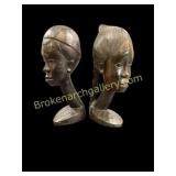 Pair Carved Iron Wood Busts