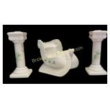 Irish Belleek Sleigh, Pair Candlesticks