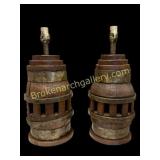 Pair Converted Wagon Wheel Hub Lamps