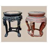 Chinese Plant Stand and Lacquered Stool