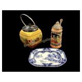 Spode Platter, Biscuit Jar, Beer Stein