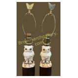 Pair Porcelain Owl Lamps