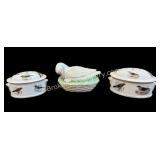 Staffordshire Duck Tureen, 2 Covered Casseroles