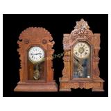 2 Antique Oak Gingerbread Shelf Clocks