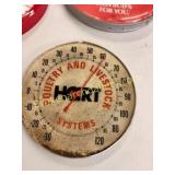 Two Vintage Advertising Thermometers & clock