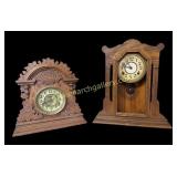 2 Ingraham Oak Gingerbread Shelf Clocks