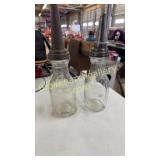 Two Vintage Glass Motor Oil Bottles