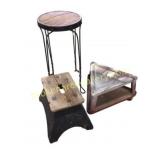 Three Rustic Stools and Stand