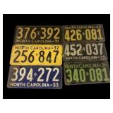 Six Vintage NC License Plates