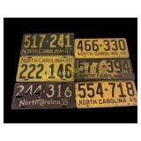 Six Vintage NC License Plates