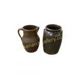 Two Brown Pottery Vessels
