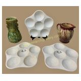 Majolica Pitcher, Vase, Serving Plates