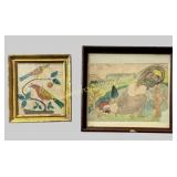 2 Framed Folk Art Watercolors