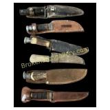Five Hunting Knives with Sheaths