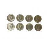 Eight Kennedy Half Dollars (1964)