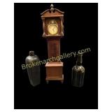 Wooden Mantle Clock, Antique Glass Bottles