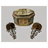 Octagonal Box, Pair Brass Sconces