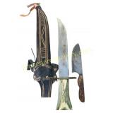Two Fixed Blade Knives with Leather Sheath